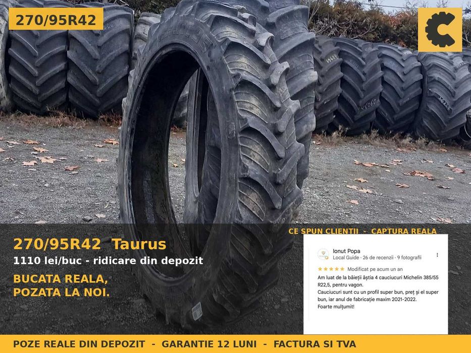 Cauciucuri 270/95R42 11.2R42 11.2-42 27095R42 Taurus ANVELOPE Tractor Prasit Erbicidat Radiale SH GARANTIE Factura