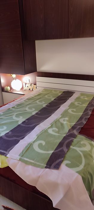 Lenjerie de pat din bumbac plin 100%, imprimeu abstract verde-gri, nou