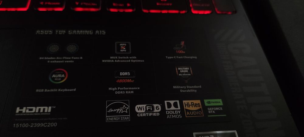 ASUS TUF Gaming A15 FA507NU (RTX 4050 6GB 16GB ram 512 rom