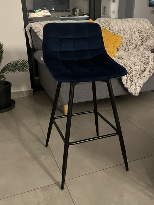 Scaune bar/ stil nordic/ catifea albasta
