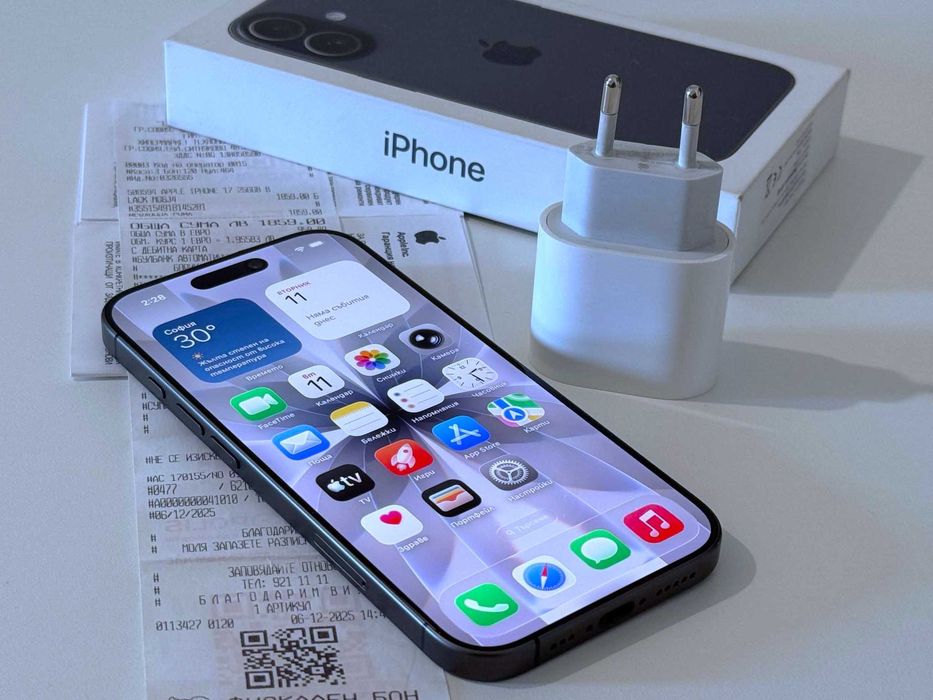 Бартер! 16м.Гаранция! iPhone 17 Black (Черен) + Apple Адаптер. 96% Батерия.
