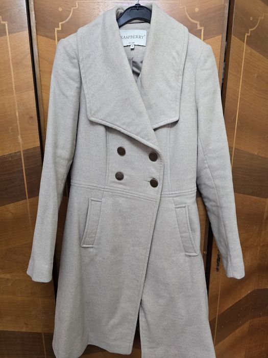 Palton lana, bej, marimea S, Raspberry