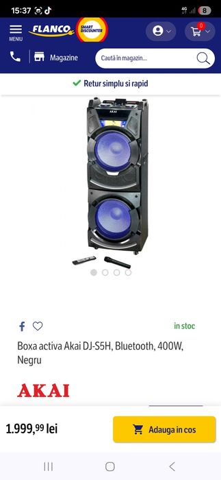 Boxa activa Akai DJ-S5H, Bluetooth, 400W, Negru