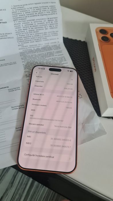 Iphone 17 Pro Max Orange 256Gb/ Nou/ 2 Ani Garanție