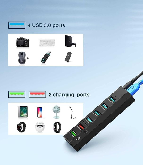 Vansuny USB 3.0 хъб с 6 порта и захранване 24W