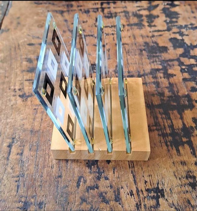 подложки за чаши стъкло Хенкелс Henkels с дървена поставка Германия