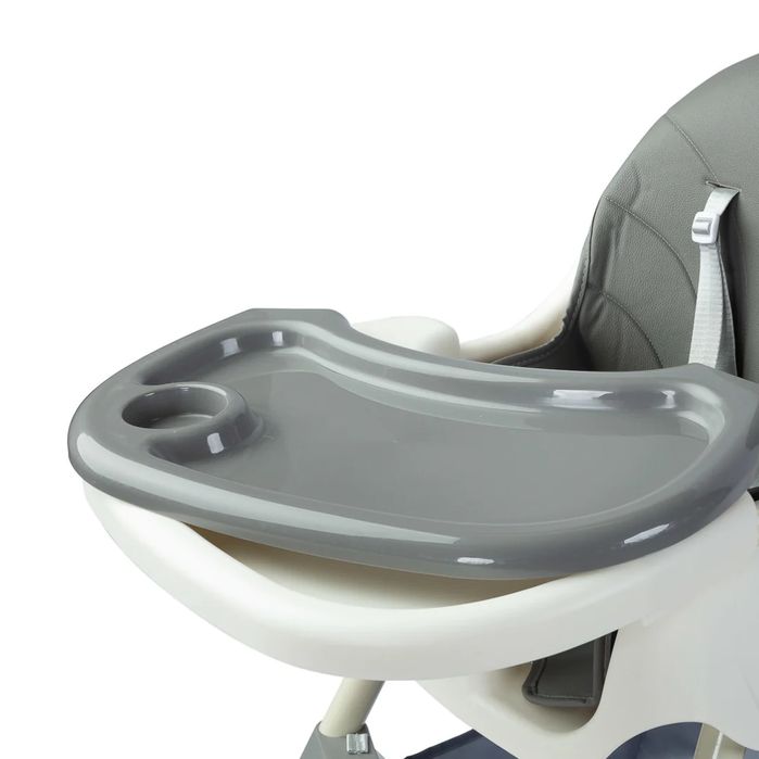 Scaun de Masa Pliabil 4in1 KinderVibe 6 Luni +, Tavita, Husa Detasabile,Roti, Centura Siguranta 5 Puncte,Ajustabil Inaltime, Cos Depozitare, Dove Grey