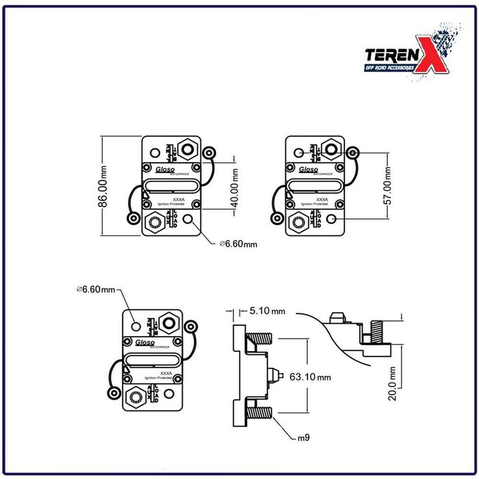Siguranță automată termică 250A pentru troliu auto 12V.
