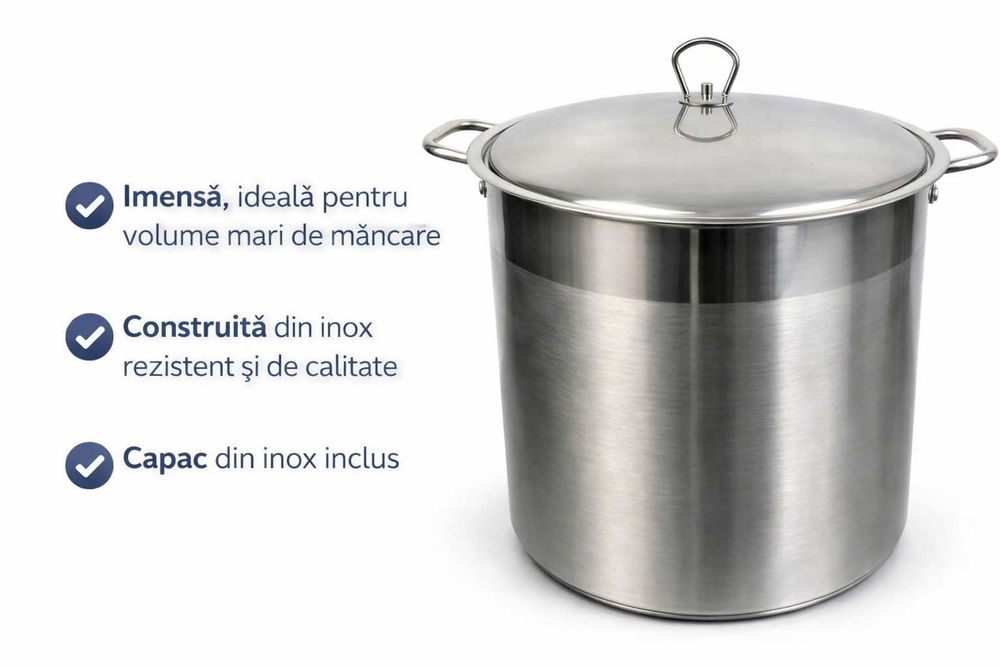 Oala inox 34 litri cu capac pentru gatit cantitati foarte mari