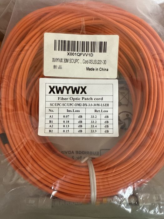 Cablu patch fibră optică 30m OM2/OM3/OM4 DX LSZH 3.0mm,duplex,ST FC SC