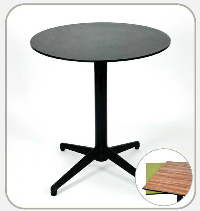 masa terasa model Mary cu blat HPL rotund, picior central aluminiu