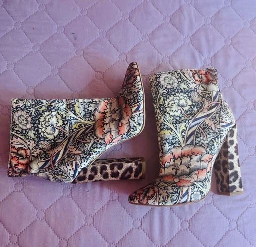 Боти Just Cavalli Baroque Floral and Leopard Print Satin Ankle Boots