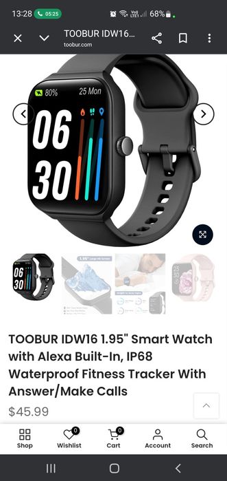 TOOBUR IDW16 1.95" Smart Watch with Alexa Built-In, IP68 Waterproof Fitness Tracker With Answer/Make Calls