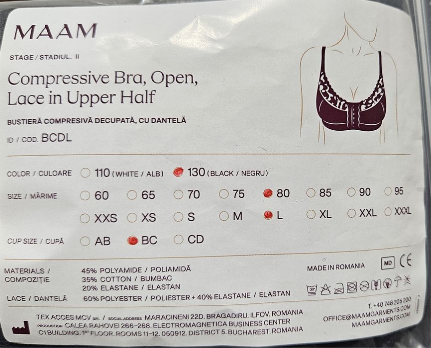 Bustieră Compresivă Decupată, cu Dantelă 80 cm, cupa BC