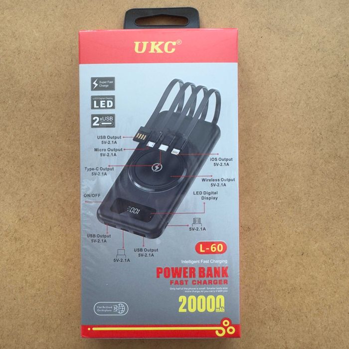 Външна батерия (Power Bank) UKC L-60 20000 mAh с безжично зареждане – Нова