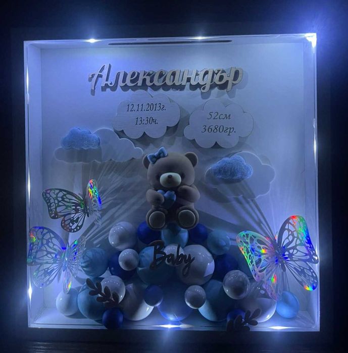 3д бебешка визитка.Луксозен подарък за изписване,погача,кръщене.