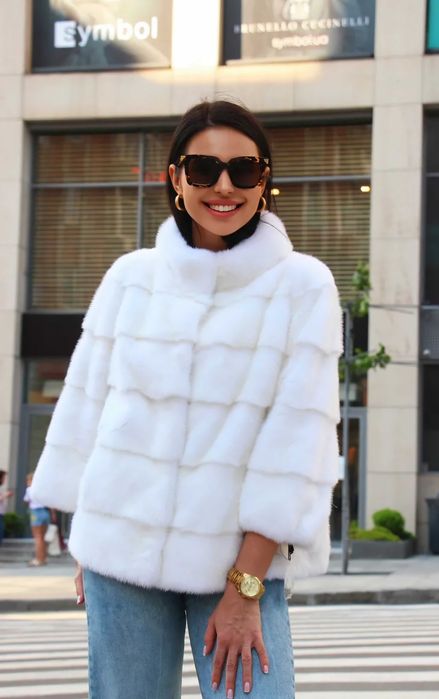 Haina de blana Vizon , blană nurcă ,   alb color