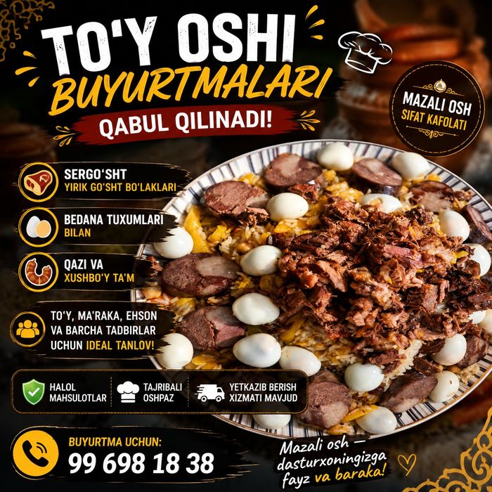 Osh va milliy tovomlar toyorlash ketrin xizmati