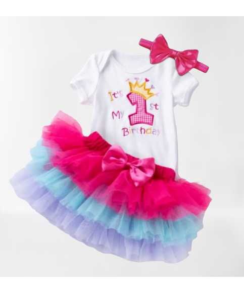 Set aniversar fetita 1 an  format din body  , fusta si bentita