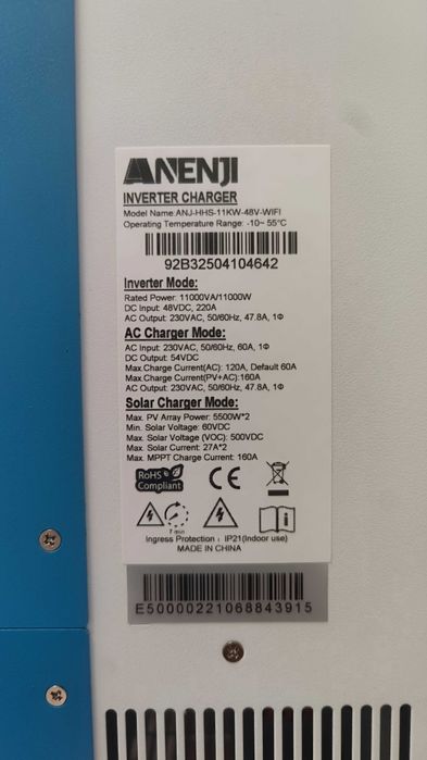 Invertor Anenji ANJ HHS 11k 11000W, 48V, 2MPPT, WIFI
