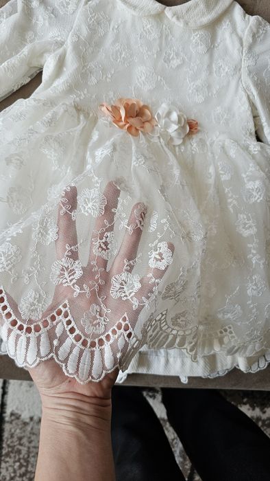 Бебешка дантелена рокля, бяла, 74см