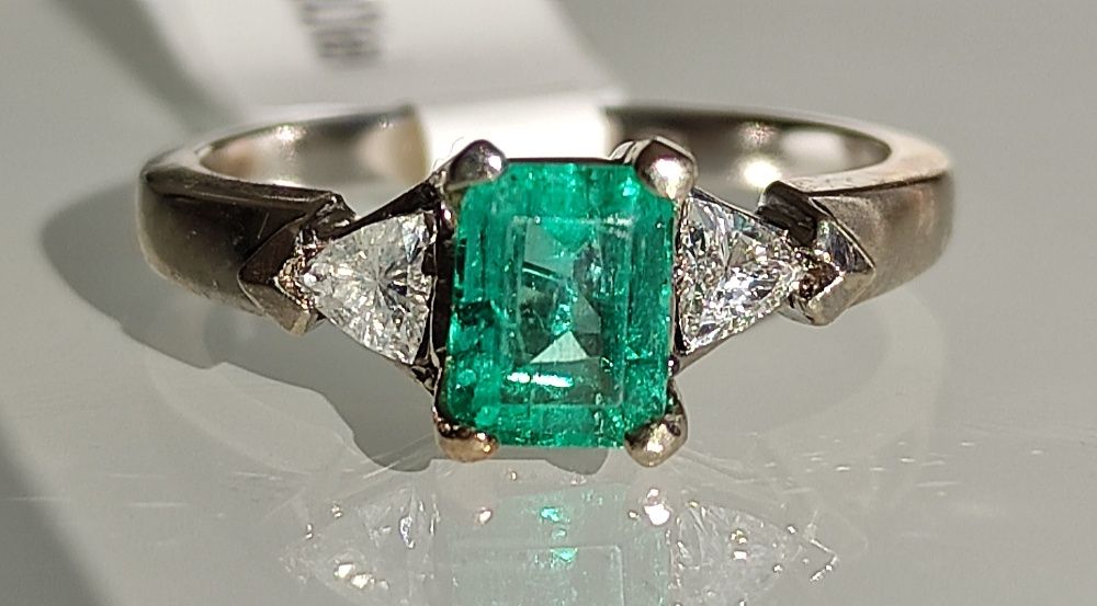 Inel smarald si diamante naturale 1.1ct certificat GSL