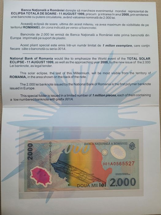 Bancnote 2000lei" Eclipsa totală de soare 1999"