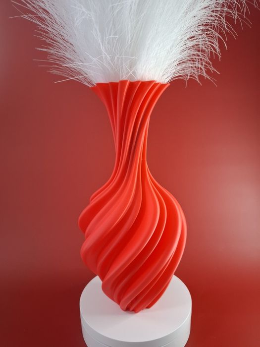 Vază decorativă modernă – design spirală – print 3D – culoare roșu