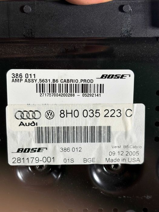 Усилвател БОСЕ Ауди А4 B6/B7 Кабриолет (03-09г) Usilvatel BOSE AUDI A4 B6 B7 Cabrio OEM: 8H0035223C