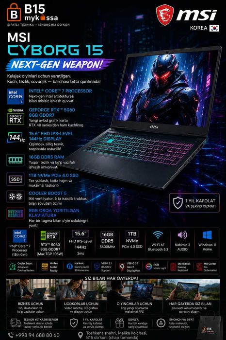 MSI Cyborg 15 B2RWFKG-071US / Dastavka / NEW