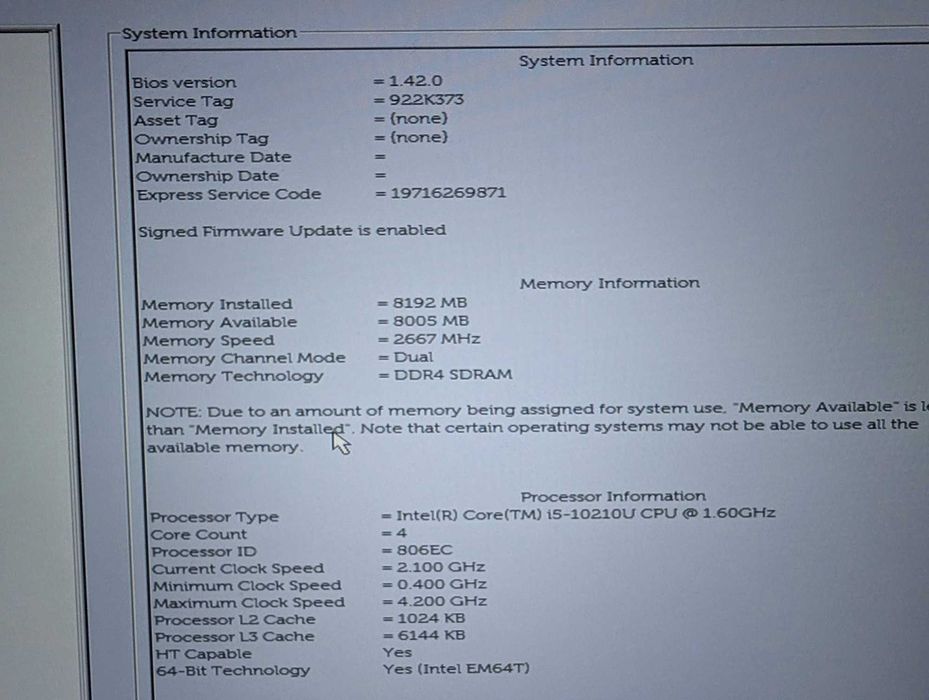 Dell 7310 13" Full HD Touchscreen, Core i5-10210U, 8GB RAM, 250GB SSD