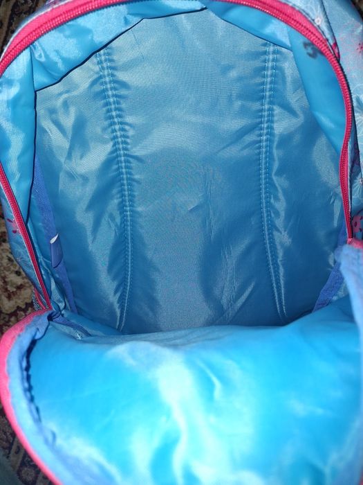 Ghiozdan Ana si Elsa, 3 buzunare cu fermoar, suport pentru apa