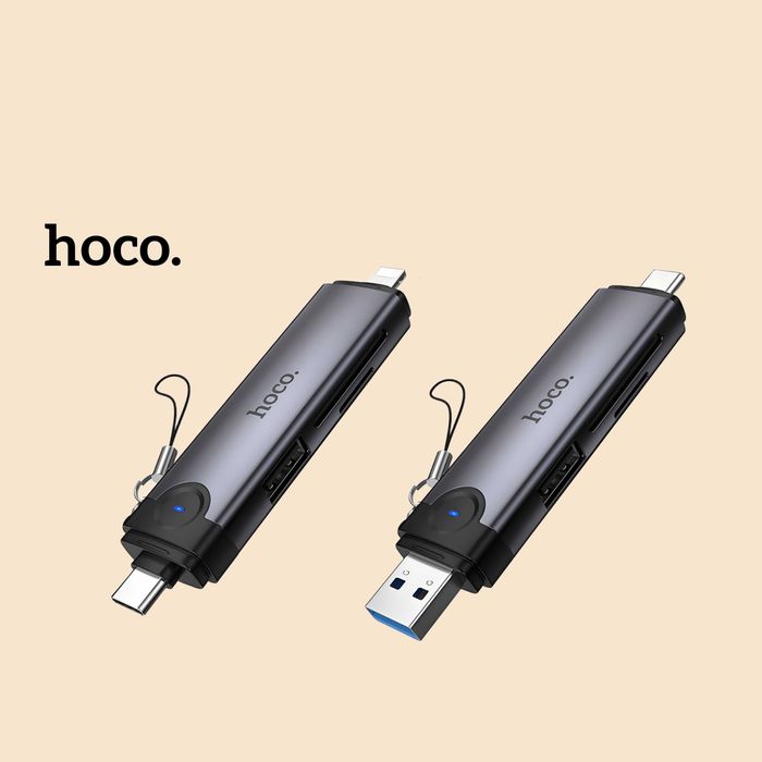 Hoco HB56 Картридер 3 в 1 USB Type-C Lightning для SD и TF Card Reader