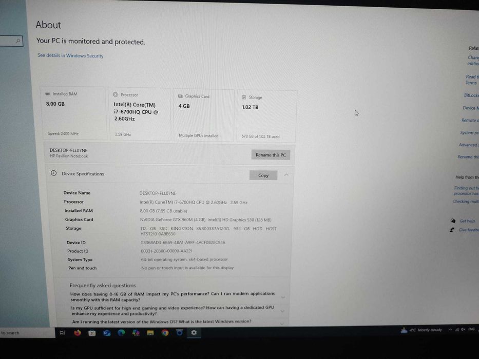 Laptop HP Pavillion 17.3 i7 6700 8 GB RAM GTX 630M 4 GB