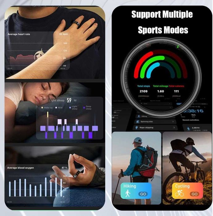 Умен пръстен за фитнес тракер, размер 8, цвят - розово злато