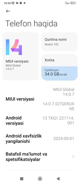 REDMI 10C sotiladi