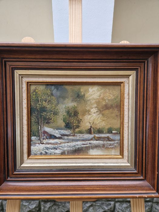 Страхотна антикварна белгийска картина масло върху платно