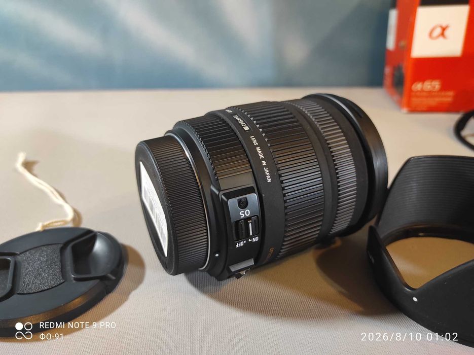 Фотоапарат Sony a65 с обектив Sigma 17-70/2,8-4 DC Macro OS HSM, светкавица Sony HVL-58AM, окомплектовка