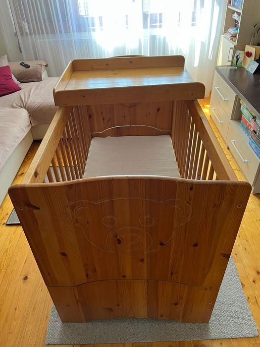 Pat copii din lemn cu saltea de cocos - husa detasabila