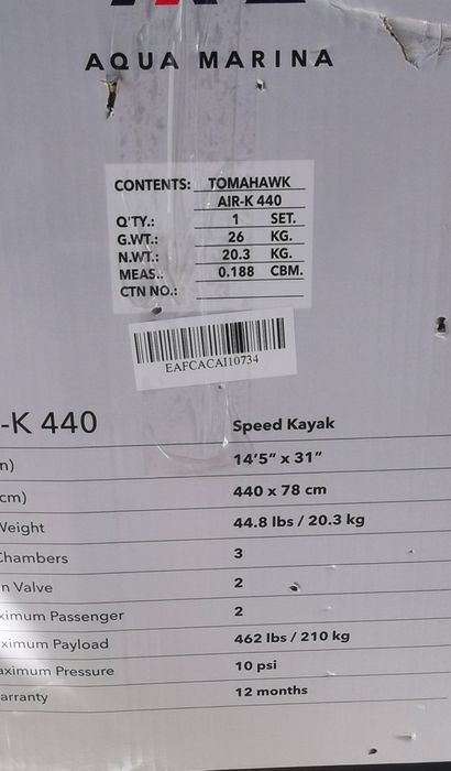 Каяк AQUA MARINA tomahawk  почти нов