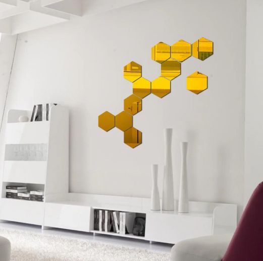 Set Oglinzi Design Hexagon - Oglinzi Decorative Acrilice Gold - 10 buc