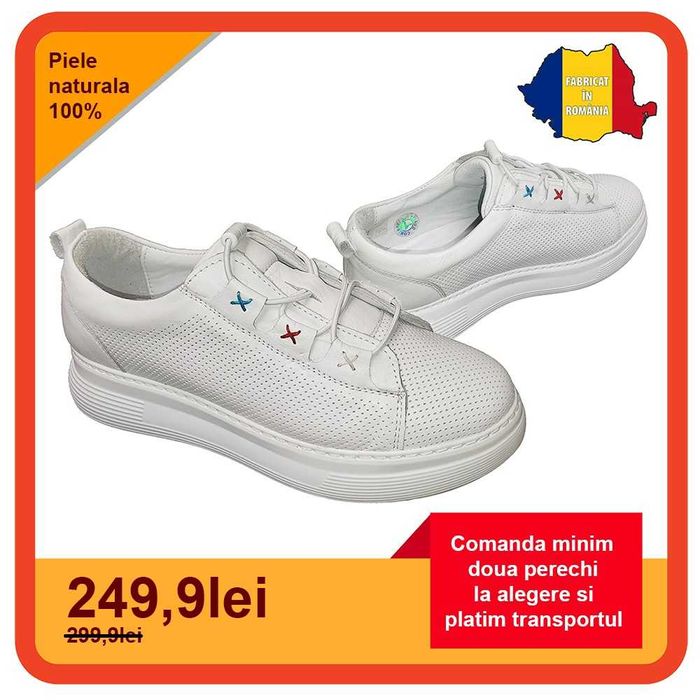 SHOETIQUE.RO Pantofi sport dama din piele naturala albi intre 36 si 41
