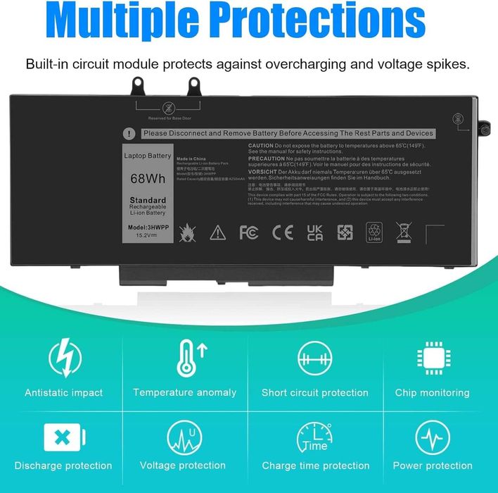 HJTPOWER 3HWPP Батерия за лаптоп Dell Latitude 14 15 Precision 3541