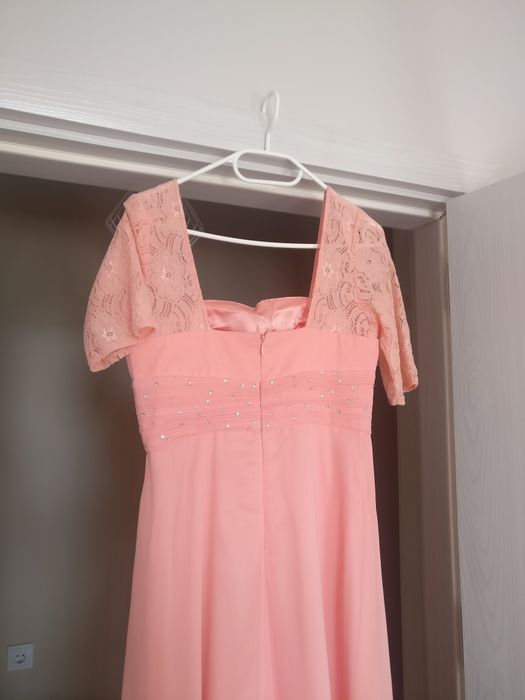 Шаферска Абитуриентска Официална дълга рокля, цвят розов/праскова