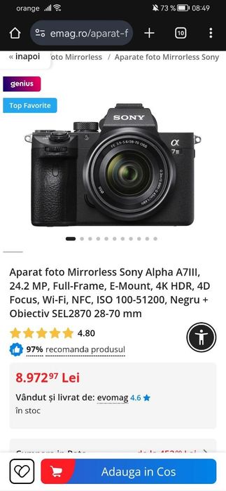 Sony A7 III Aparat Foto Mirrorless 24MP 4K Full Frame Kit cu Obiectiv