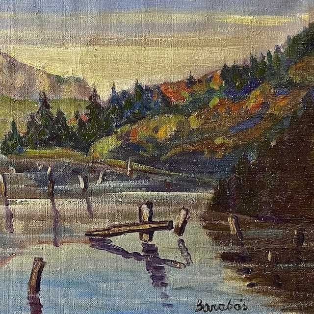 "LACUL ROȘU”-Tablou VECHI, AUTENTIC ulei/pz BARABÁS Márton (1893-1974)