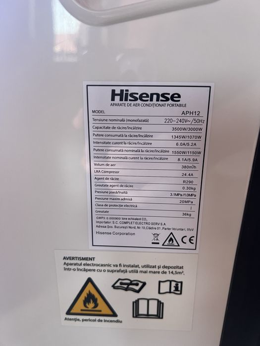 Aer condiționat portabil Hisense APH12 – 12.000 BTU