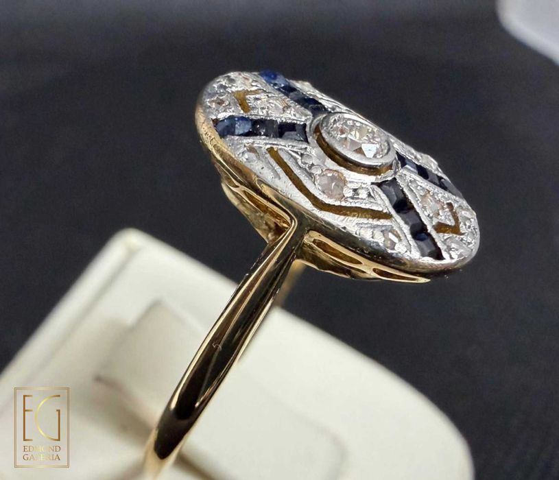 Inel Art Deco din aur și platină