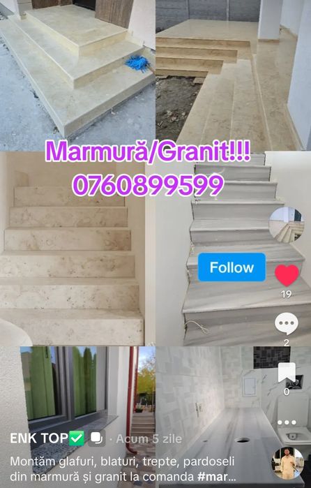 Glafuri, blaturi, trepte, pardoseli din marmură și granit la comanda