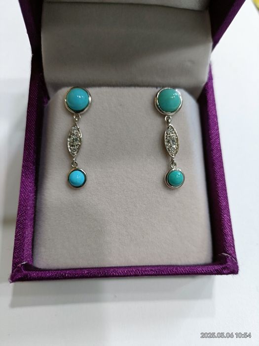 Vind cercei din aur 18kt cu diamante și turquaz